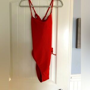 Orange Ribbed Open Back One Piece